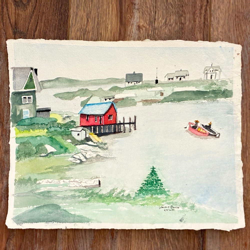 Peggy's Cove Nova Scotia 2020 Warren C Plauché Original Watercolor Painting